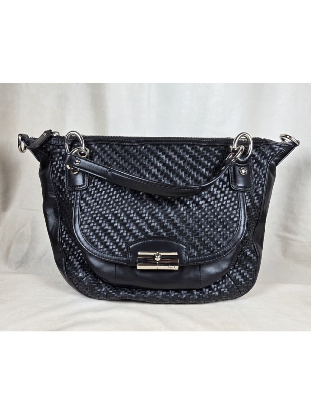 Vintage Coach Kristin Satchel Bag Black Woven Leather Satchel. No Shoulder Strap